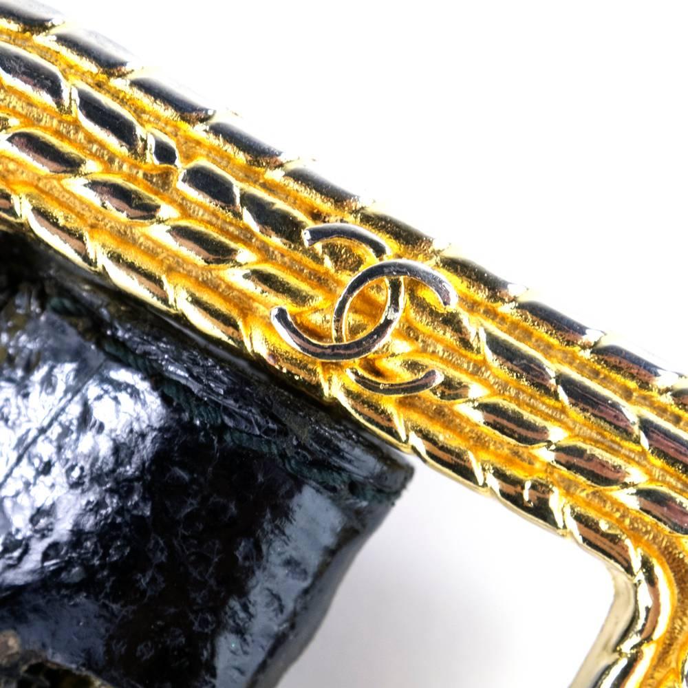 Women's Chanel Black Alligator Belt with Goldtone Hardware For Sale