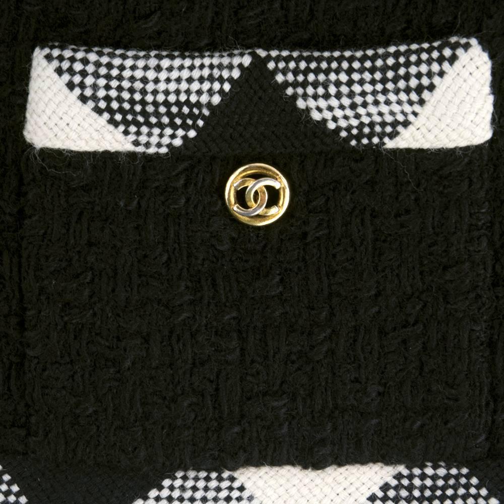60s Chanel Boutique Classic Black Wool Boucle Suit For Sale 1