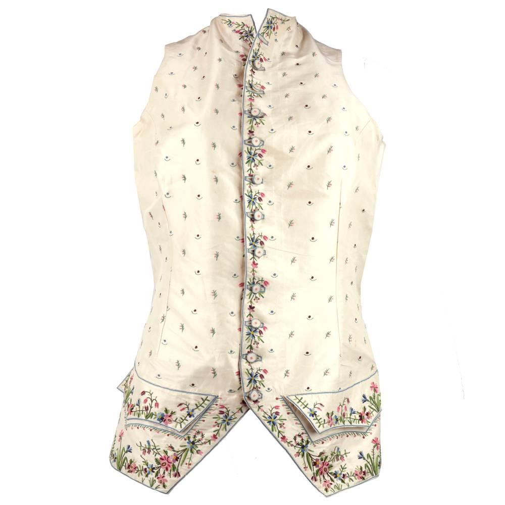 Mens 18th Century Silk Embroidered Waistcoat For Sale