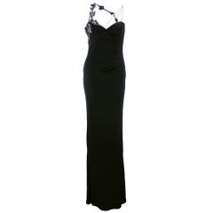 Vintage Gianni Versace Couture 90s Black Body Con Asymmetrical Gown
