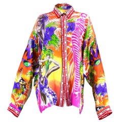 Retro Lifetime Gianni Versace Oversized Silk Miami Themed Shirt