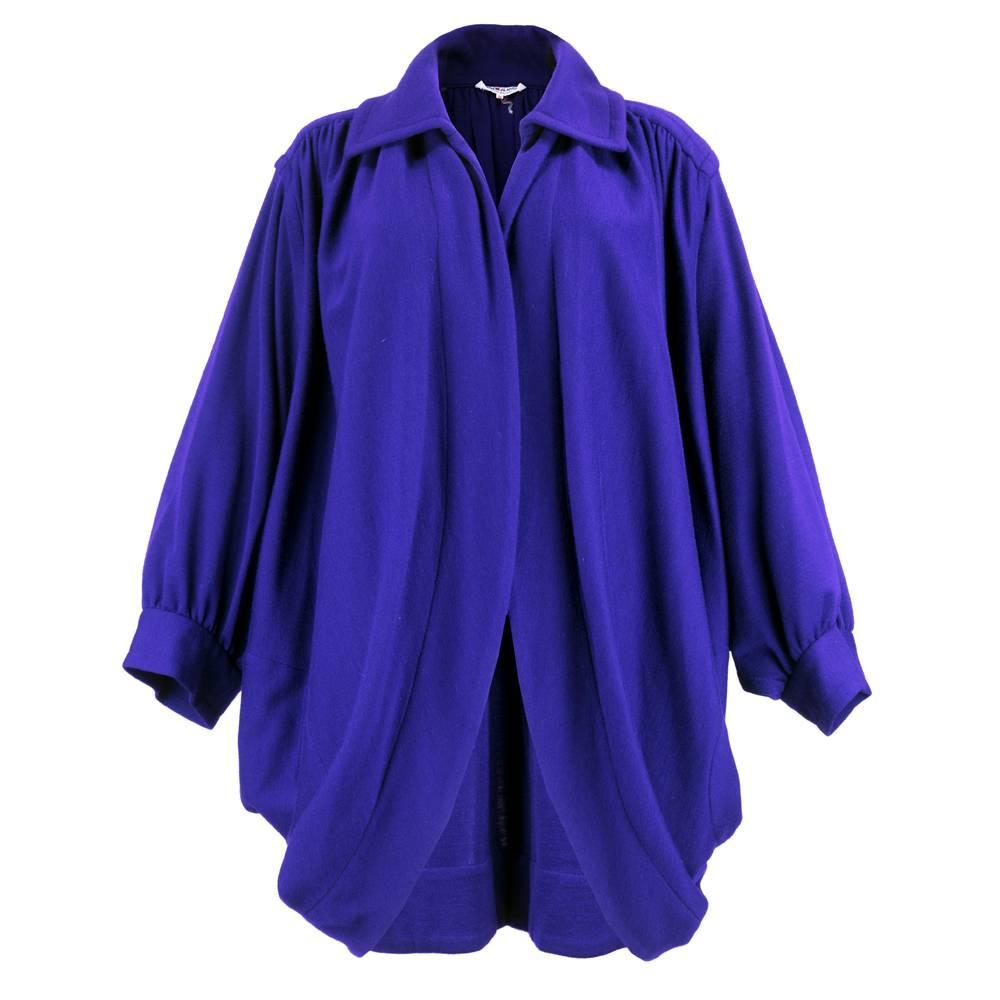 70s Saint Laurent Purple Oversized Wool Cocoon Jacket For Sale