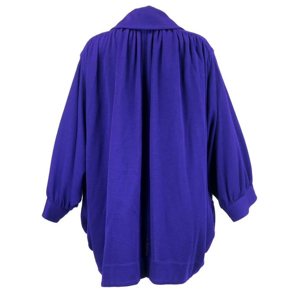70s Saint Laurent Purple Oversized Wool Cocoon Jacket In Excellent Condition For Sale In Los Angeles, CA