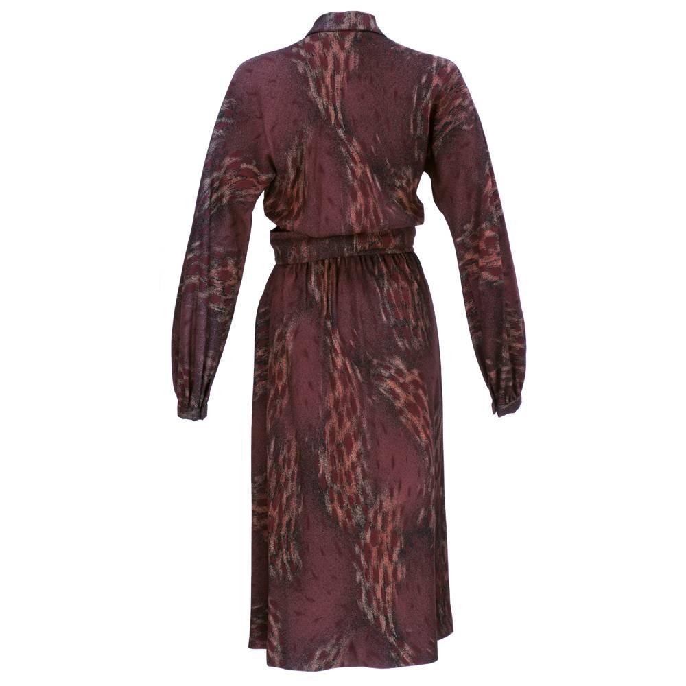Black 70s Halston Wrap Dress in Warm Autumnal Colors For Sale