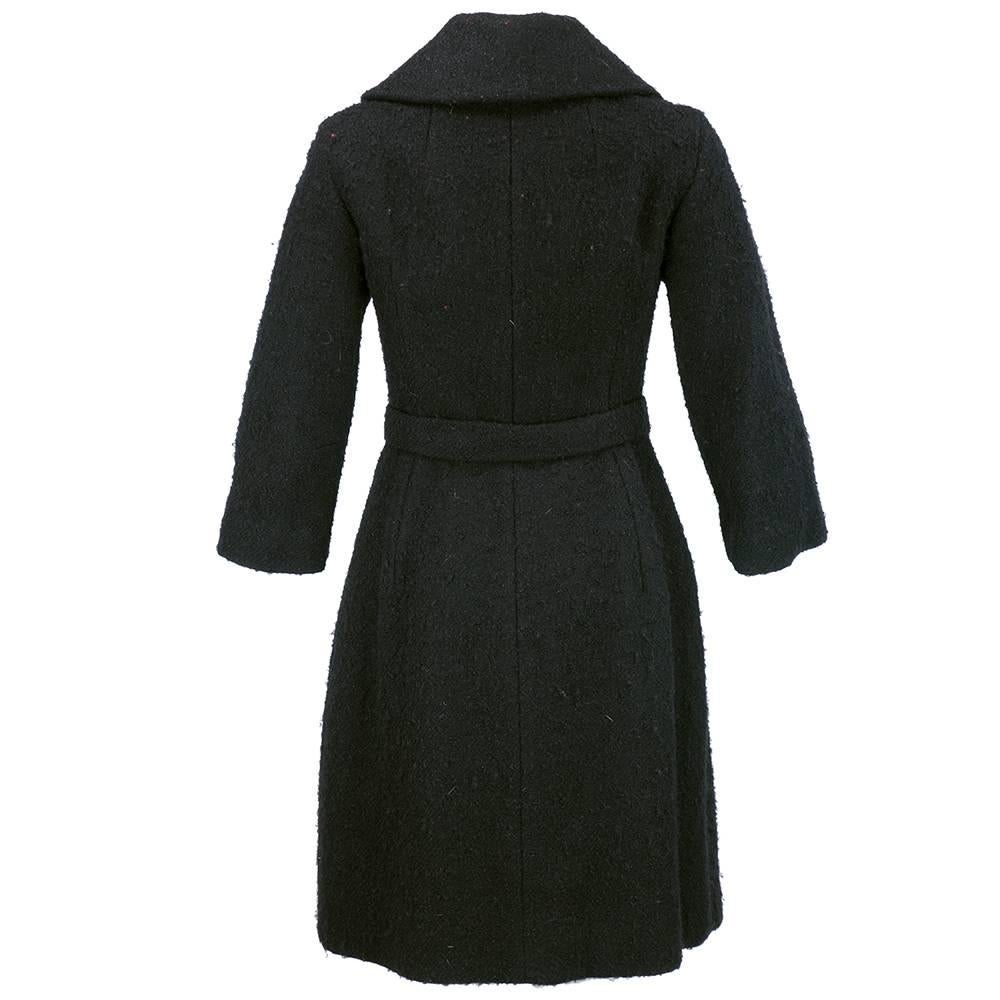 Black 60s Jacques Heim Nubby Wool Tailored Coat For Sale