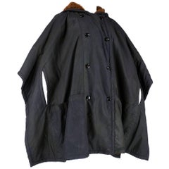 90s Courreges Weathered Look Faux Fur Lined Poncho