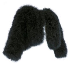 90s Adrienne Landau Black Maribou Feather Chubbie Jacket