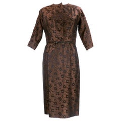 50s Don Loper Brown Floral Brocade Afternoon Dress