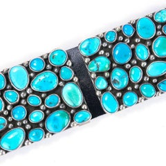 Modernist Turquoise Leather Belt set in Sterling Silver