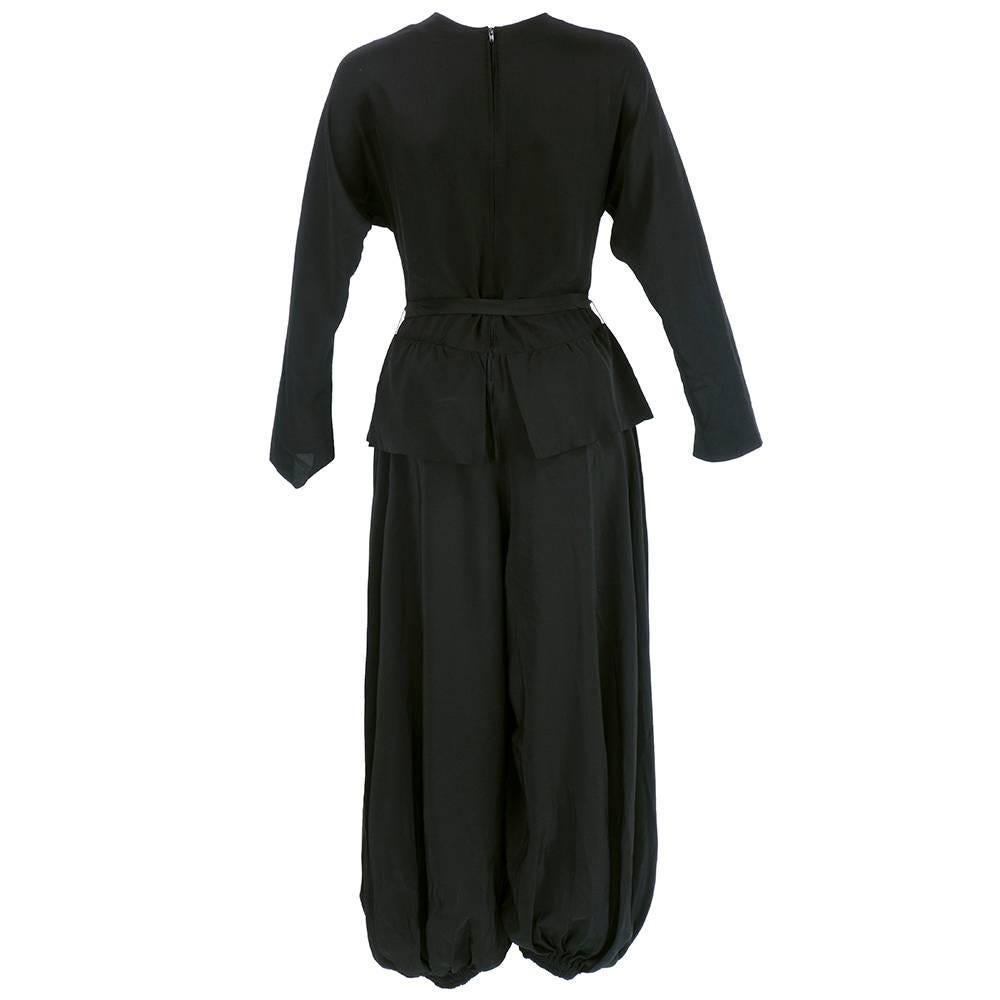 Incredible 70s Lanvin Black Silk Jumpsuit with Tassels In Excellent Condition In Los Angeles, CA