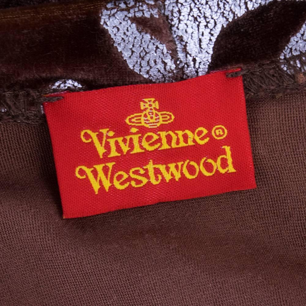Women's 90s Vivienne Westwood Brown Bodycon Velvet Silver Stenciled Dress For Sale
