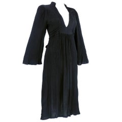 70s Ossie Clark Black Crepe Peasant Style Dress