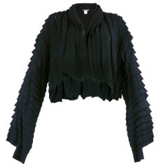 Issey Miyake Black Tiered Knit Cropped Cardigan