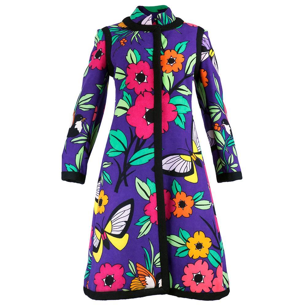 60s Donald Brooks Purple Butterfly Print Coat For Sale