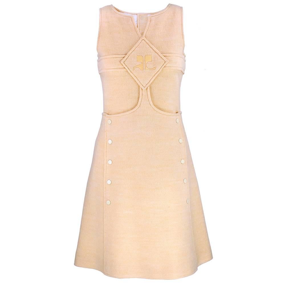 60s Courreges Ivory Knit Space Age Style Dress For Sale