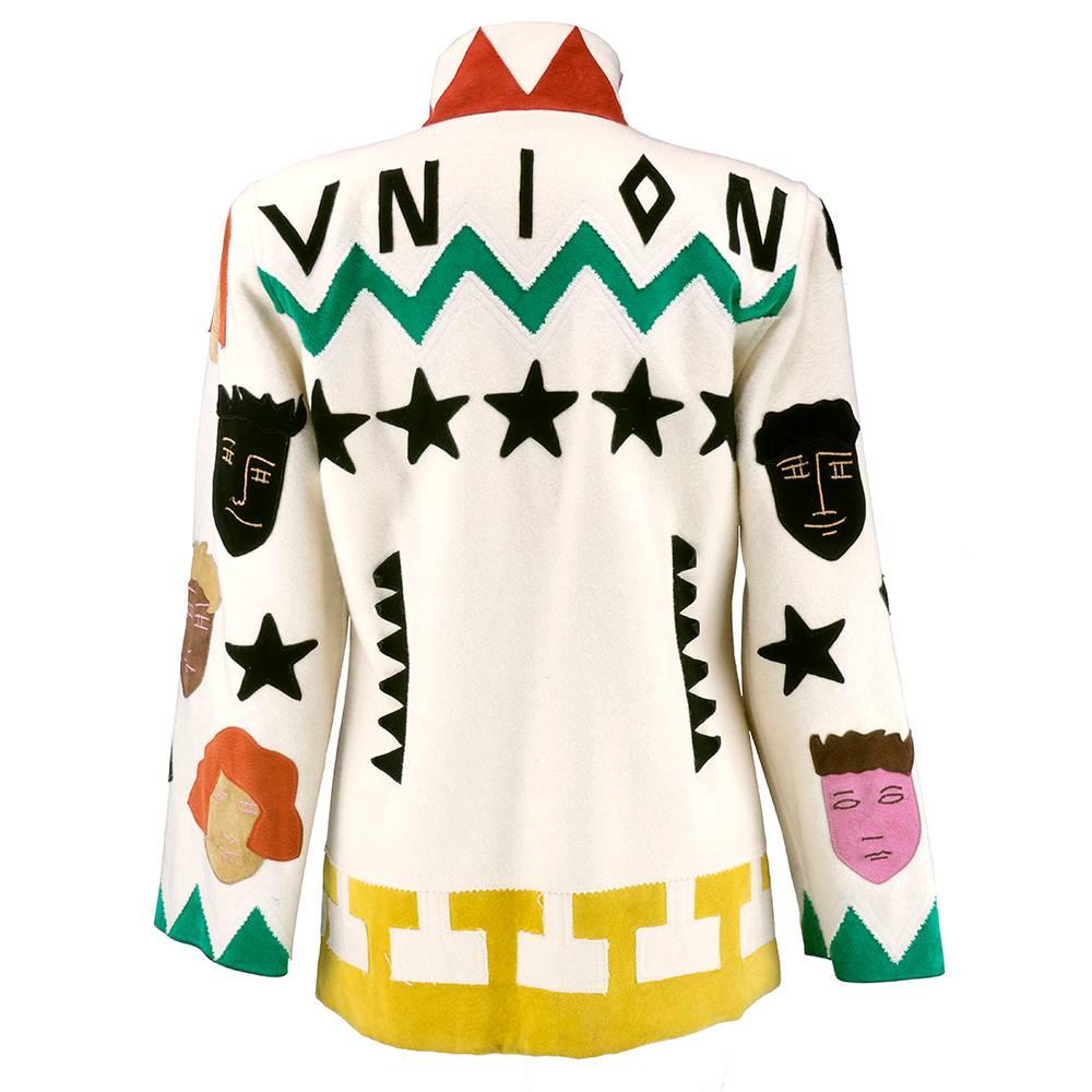 White Jean Charles de Castelbajac Face Applique Jacket, 1980s For Sale