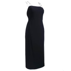 90 Gianni Versace Black Silk Cocktail Dress with Diamante Straps