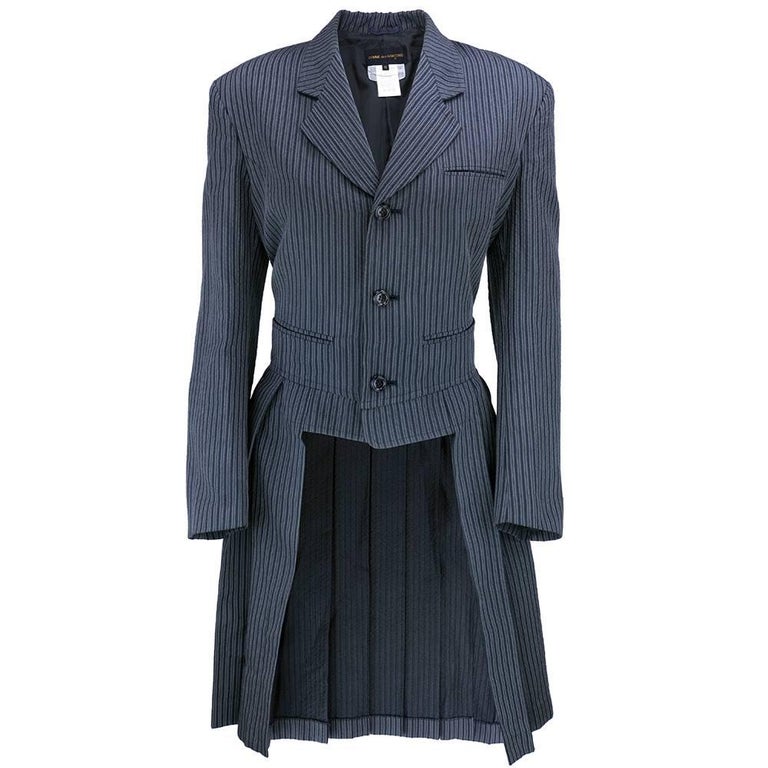 90s Comme des Garcons Pinstriped Jacket with Pleated Skirt Back at 1stDibs