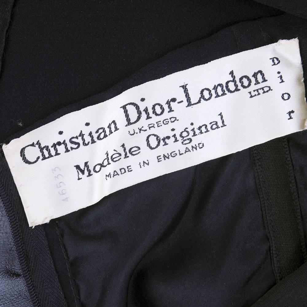 Late 50s/Early 60s Black Chiffon and Satin Cocktail Dress By Dior-London In Excellent Condition For Sale In Los Angeles, CA