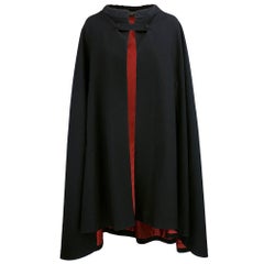 60s Pierre Cardin Mod Black Wool Military Style Cape