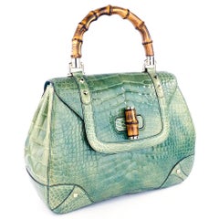 Gucci Mint Green Alligator Handbag with Bamboo Hardware