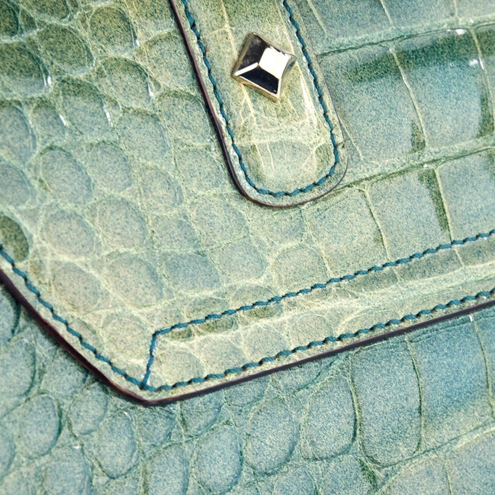 Gray Gucci Mint Green Alligator Handbag with Bamboo Hardware For Sale