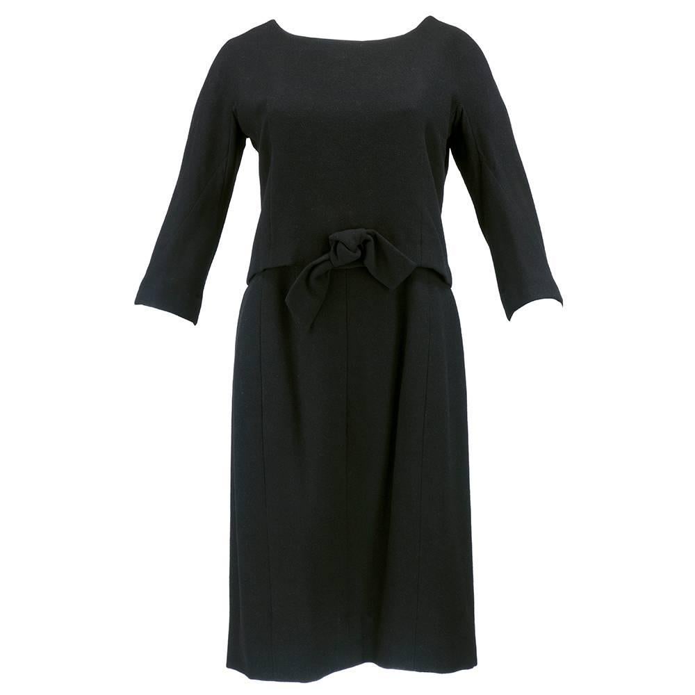 60s Christian Dior Couture Black 2 piece Wool Dress   For Sale