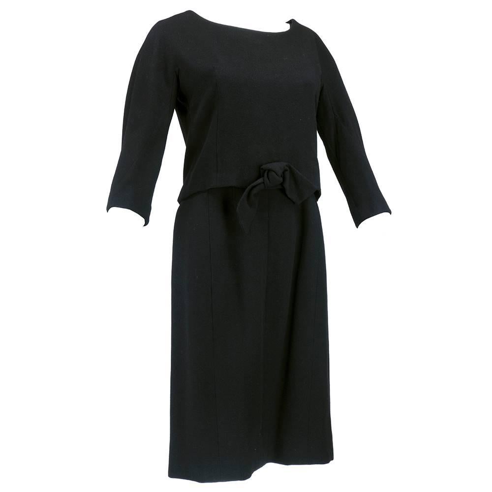 60s Christian Dior Couture Black 2 piece Wool Dress   In Excellent Condition For Sale In Los Angeles, CA
