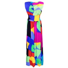 Retro 80s Arnold Scaasi Abstract Rainbow Gown