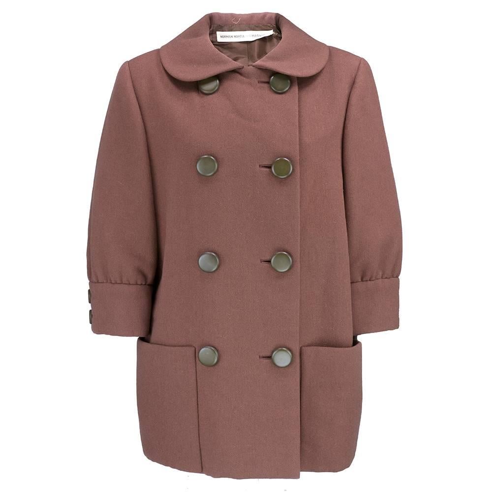 60s Norman Norell Mocha Wool Exaggerated Car Coat For Sale