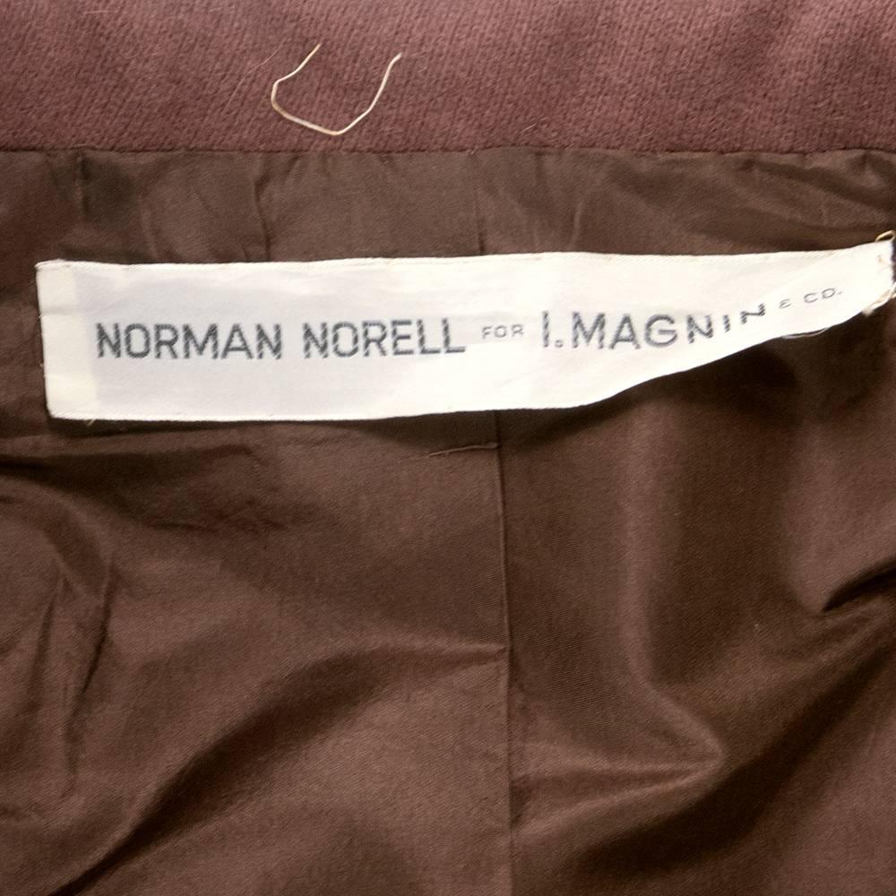 60s Norman Norell Mocha Wool Exaggerated Car Coat In Excellent Condition For Sale In Los Angeles, CA