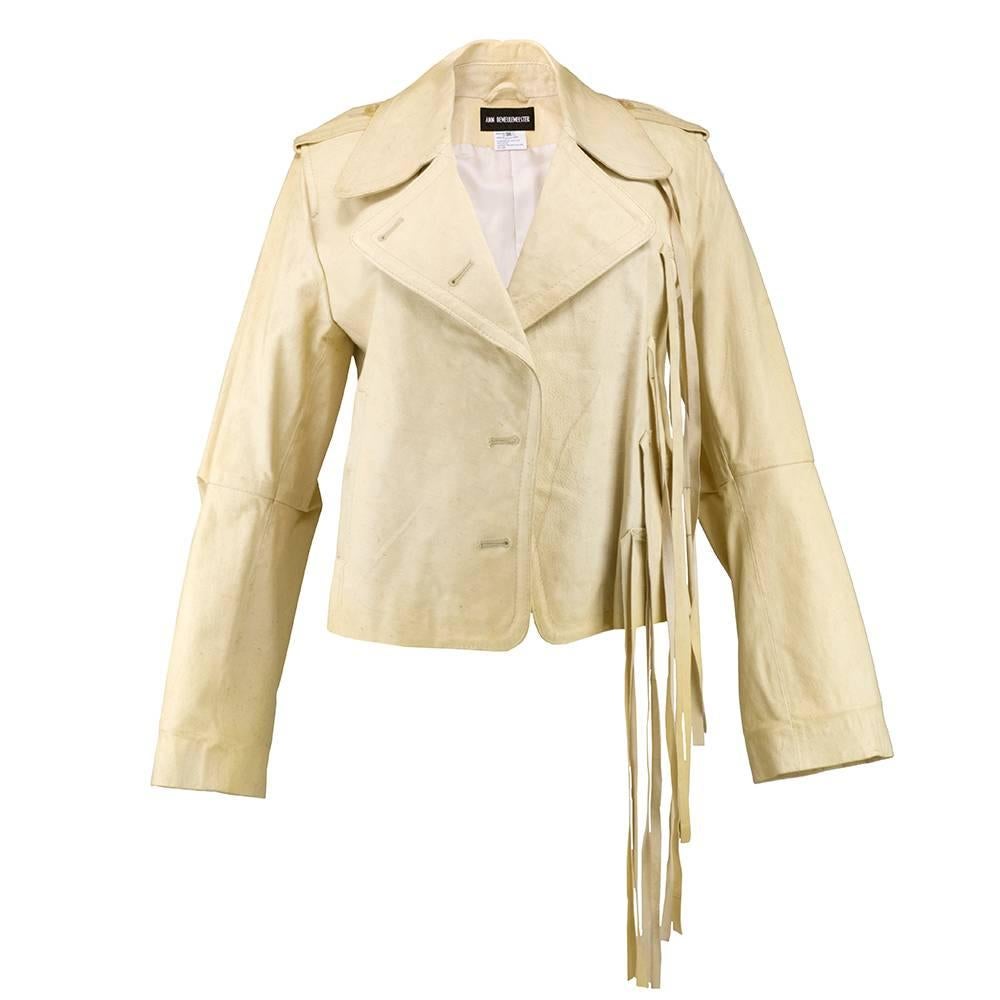 90s Ann Demeulemeester Ivory Leather Jacket with Long Ties