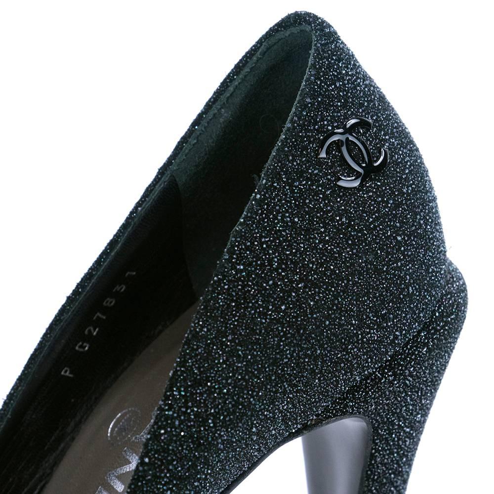 Women's Contemporary Chanel Platform Two Tone Glitter Blasted Pumps For Sale