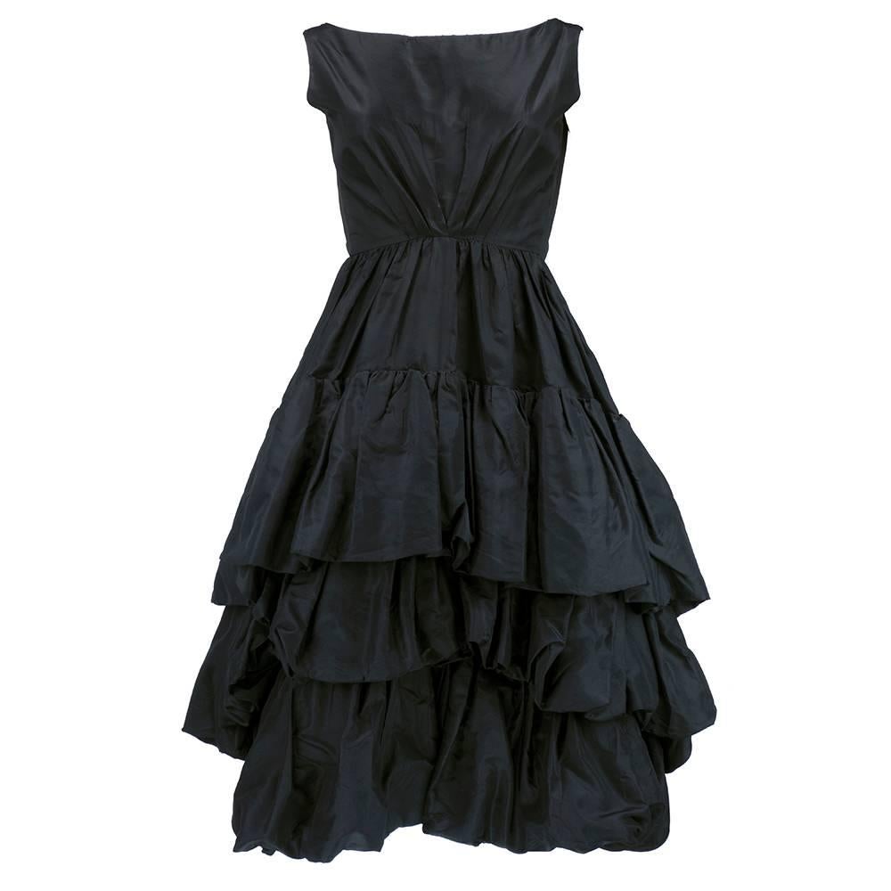 Museum Quality YSL for Dior Black Silk Taffeta tiered Bubble Skirted Dress