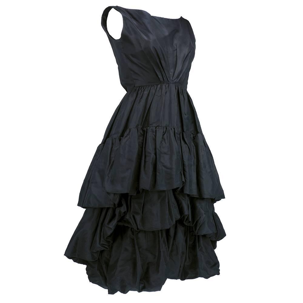 Museum Quality YSL for Dior Black Silk Taffeta tiered Bubble Skirted Dress In Excellent Condition In Los Angeles, CA