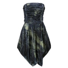 McQ by McQueen  Black Silk Feather Print Strapless Dress
