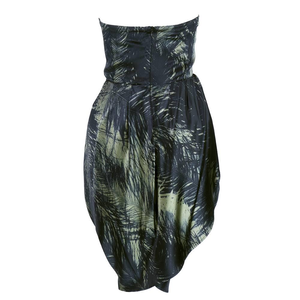 McQ by McQueen  Black Silk Feather Print Strapless Dress  In New Condition For Sale In Los Angeles, CA