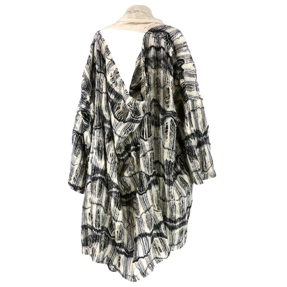 Iconic piece from 1982-83 Comme des Garcons Beggar Coat. Oversized loose weave 100% wool. Avant garde art to wear in black and white.