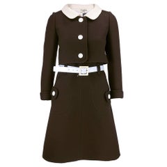 60s Courreges Ivory and Brown Mod Dress with Jacket