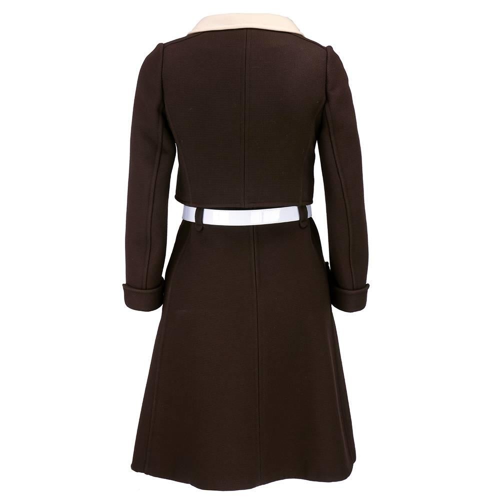 60s Courreges Ivory and Brown Mod Dress with Jacket In Excellent Condition For Sale In Los Angeles, CA