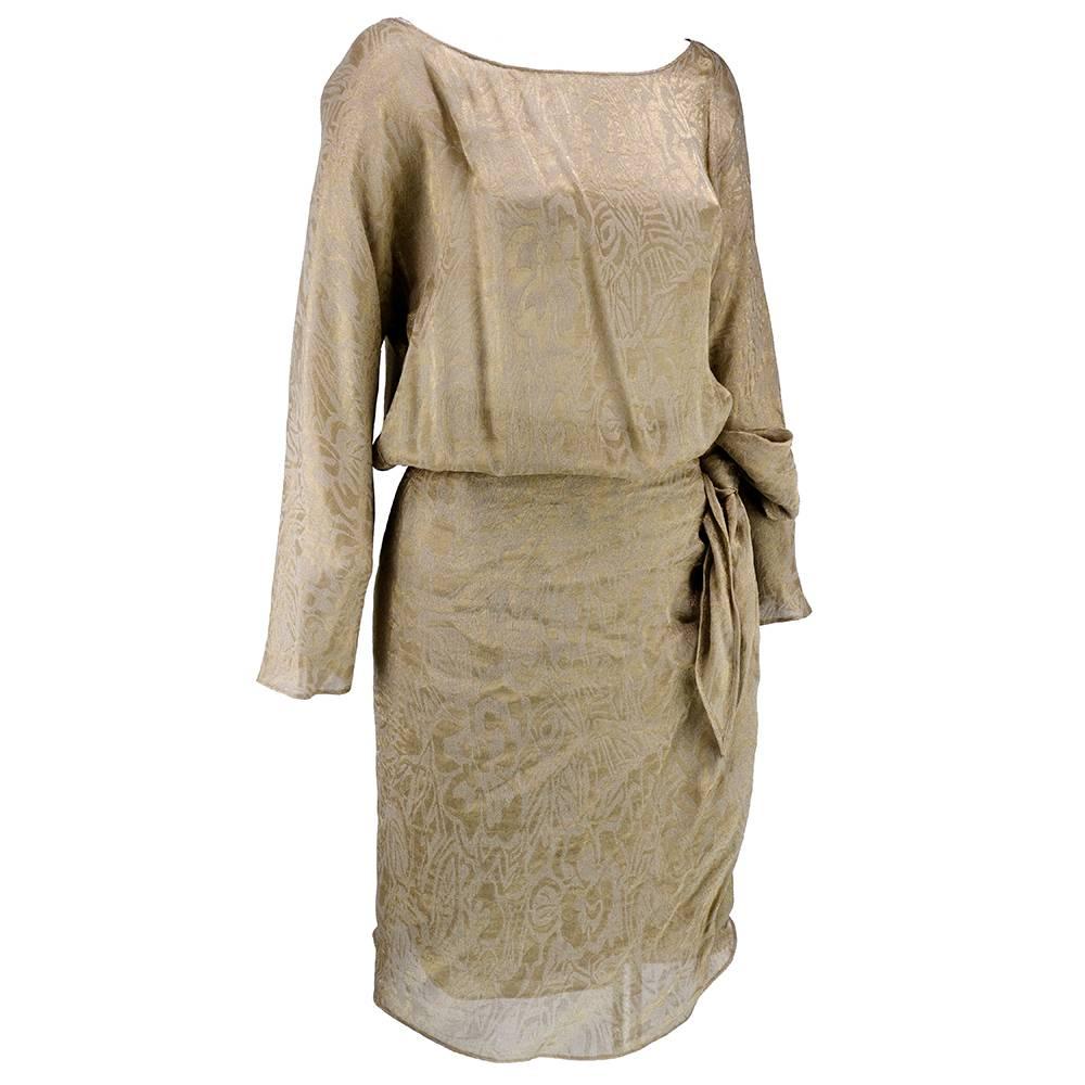 90s Iconic Donna Karan Gold Lame Wrap Dress For Sale