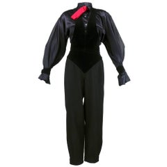 Retro 80s Gianfranco Ferre  Black Stylized Tuxedo Jumpsuit