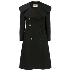 Vintage 60s Norman Norell Black Double Breasted Overcoat