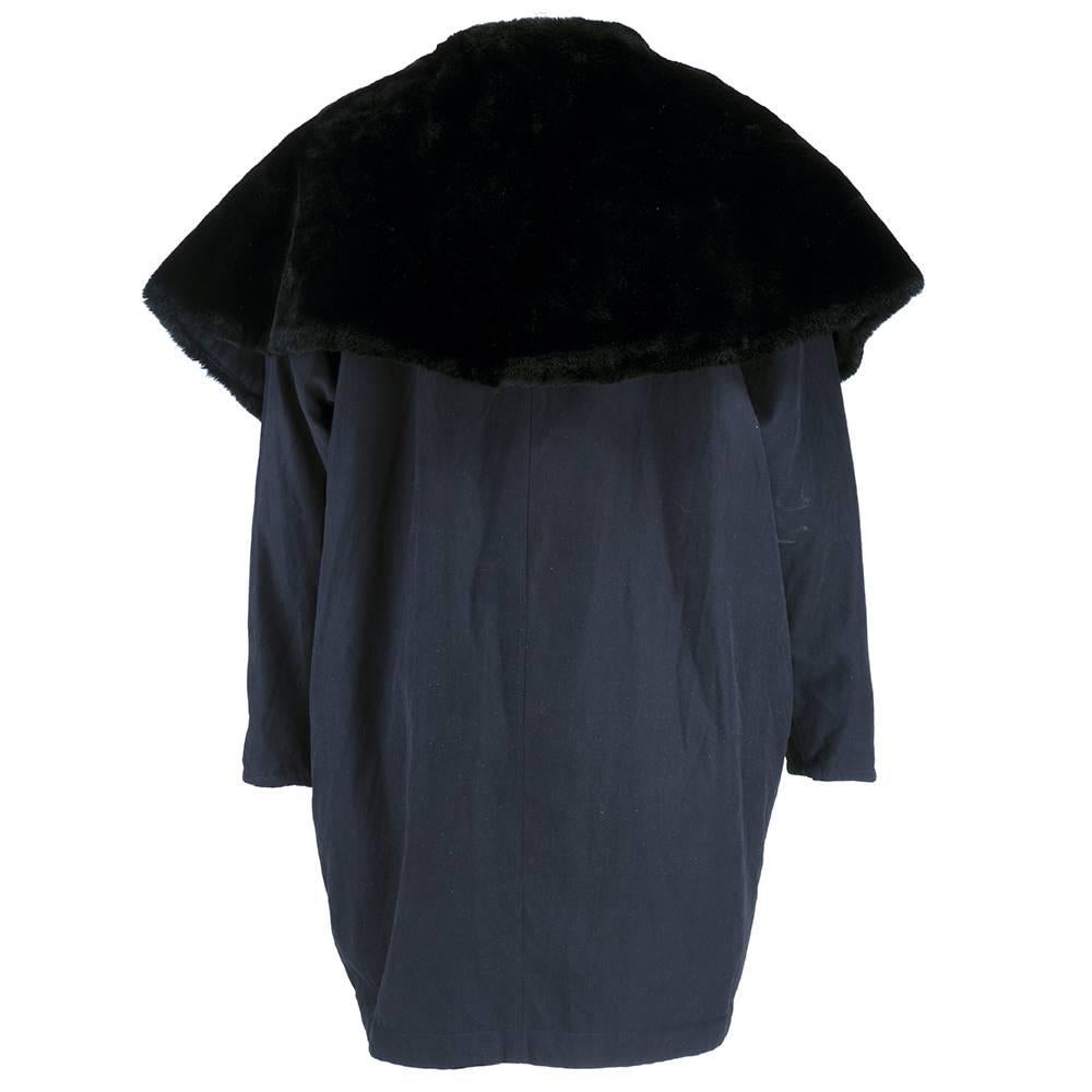 90s Byblos Black Parka with Oversized Faux Fur Collar In Excellent Condition For Sale In Los Angeles, CA