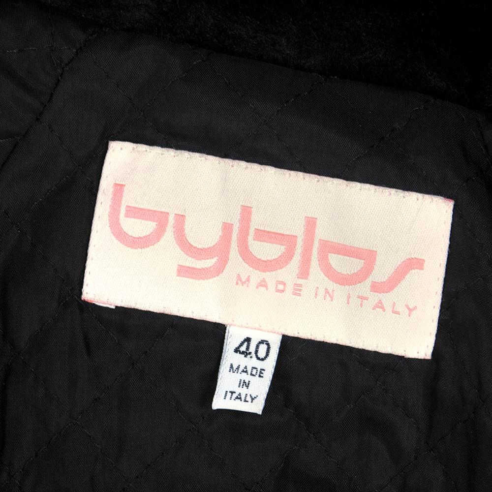 Women's 90s Byblos Black Parka with Oversized Faux Fur Collar For Sale
