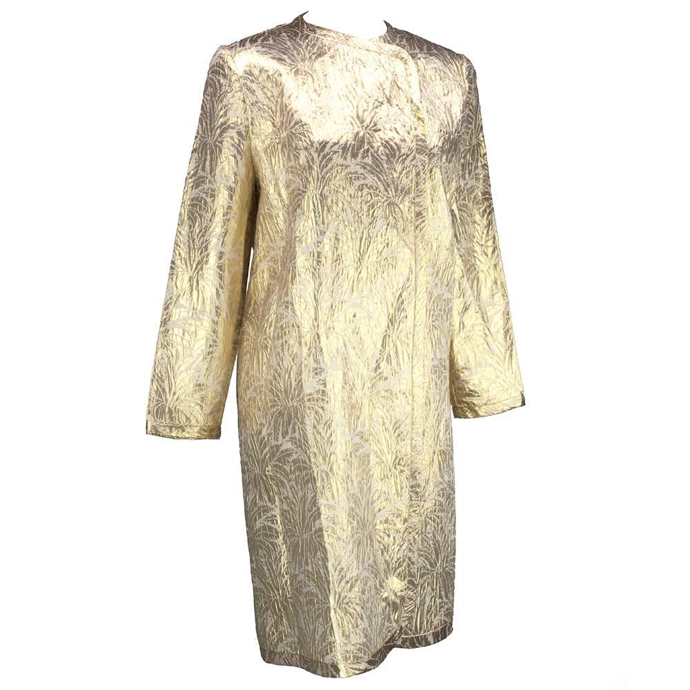 80s Carolina Herrera Gold Matelasse Evening Coat For Sale