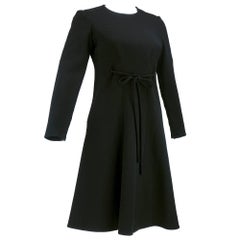 1971 Christian Dior. Haute Couture Black Wool Day Dress with Self Belt