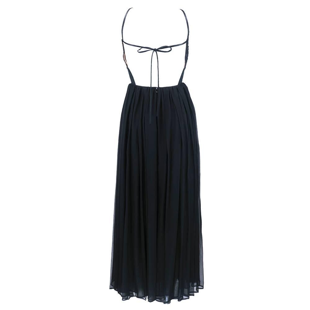 70s Galanos Black Chiffon and Lace Gown with Low Cut Back In Excellent Condition For Sale In Los Angeles, CA