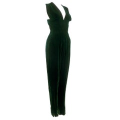 50s Giovannelli Sciarra Couture Green Velvet Evening Jumpsuit Ensemble