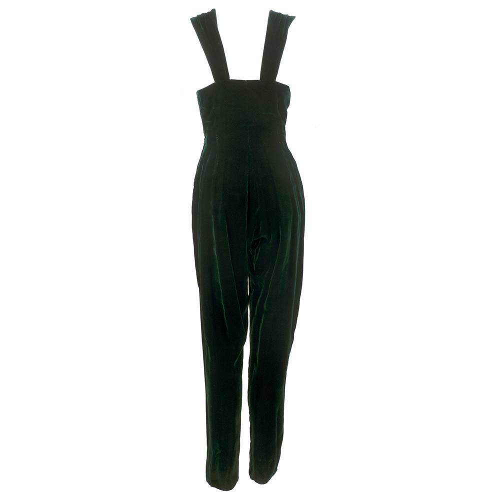 Black 50s Giovannelli Sciarra Couture Green Velvet Evening Jumpsuit Ensemble For Sale